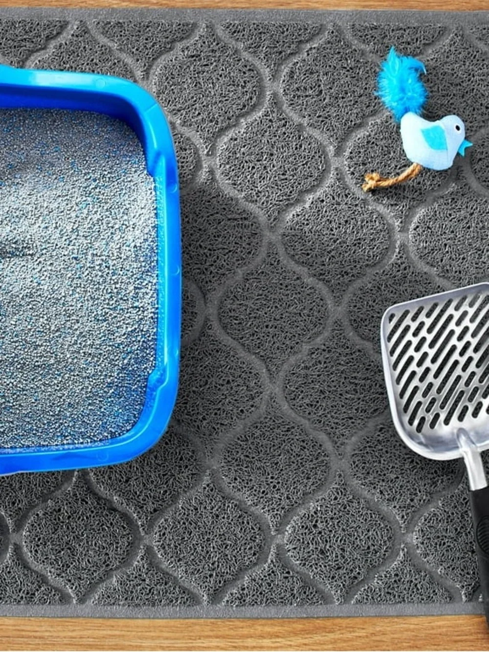 Extra Large Non-Slip Cat Litter Mat Gray Webbed Pattern for Effortless Cleaning